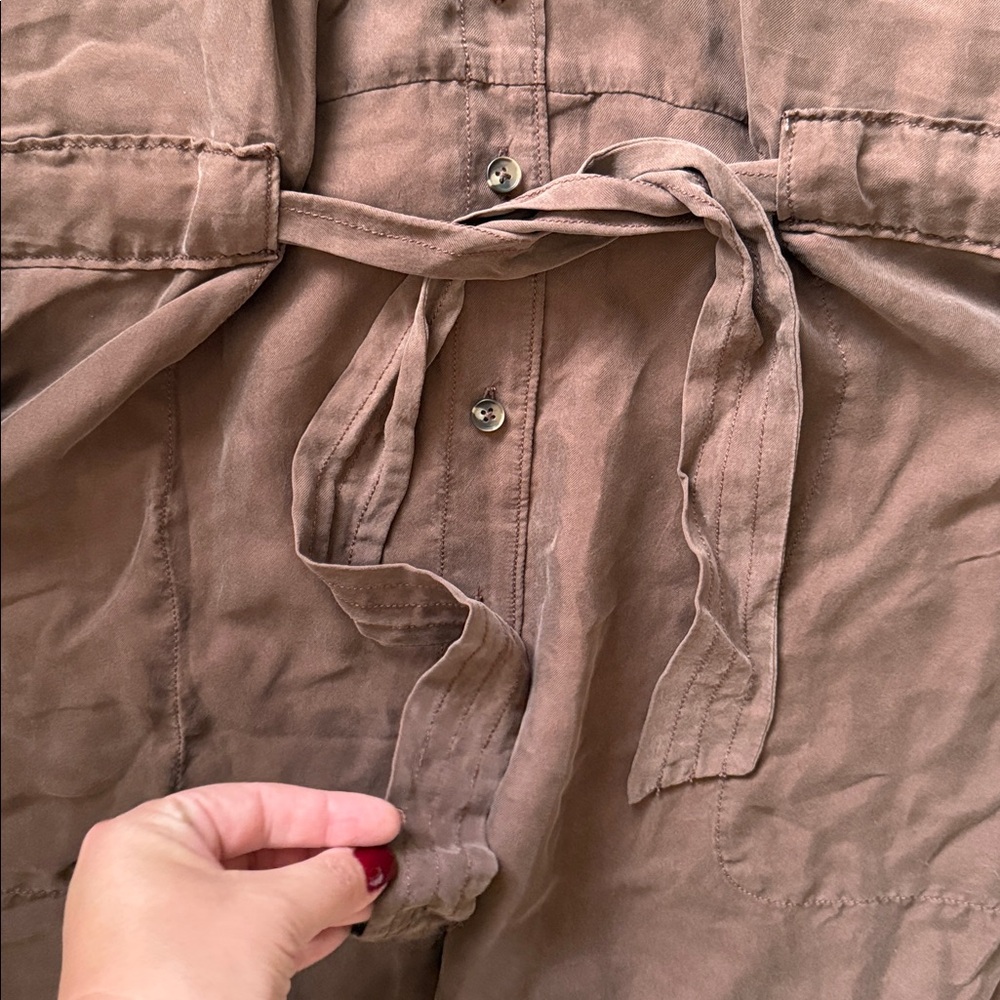 NEW- Unsubscribed 100% Silk Brown Long-Sleeve Jumpsuit - Picture 3 of 12